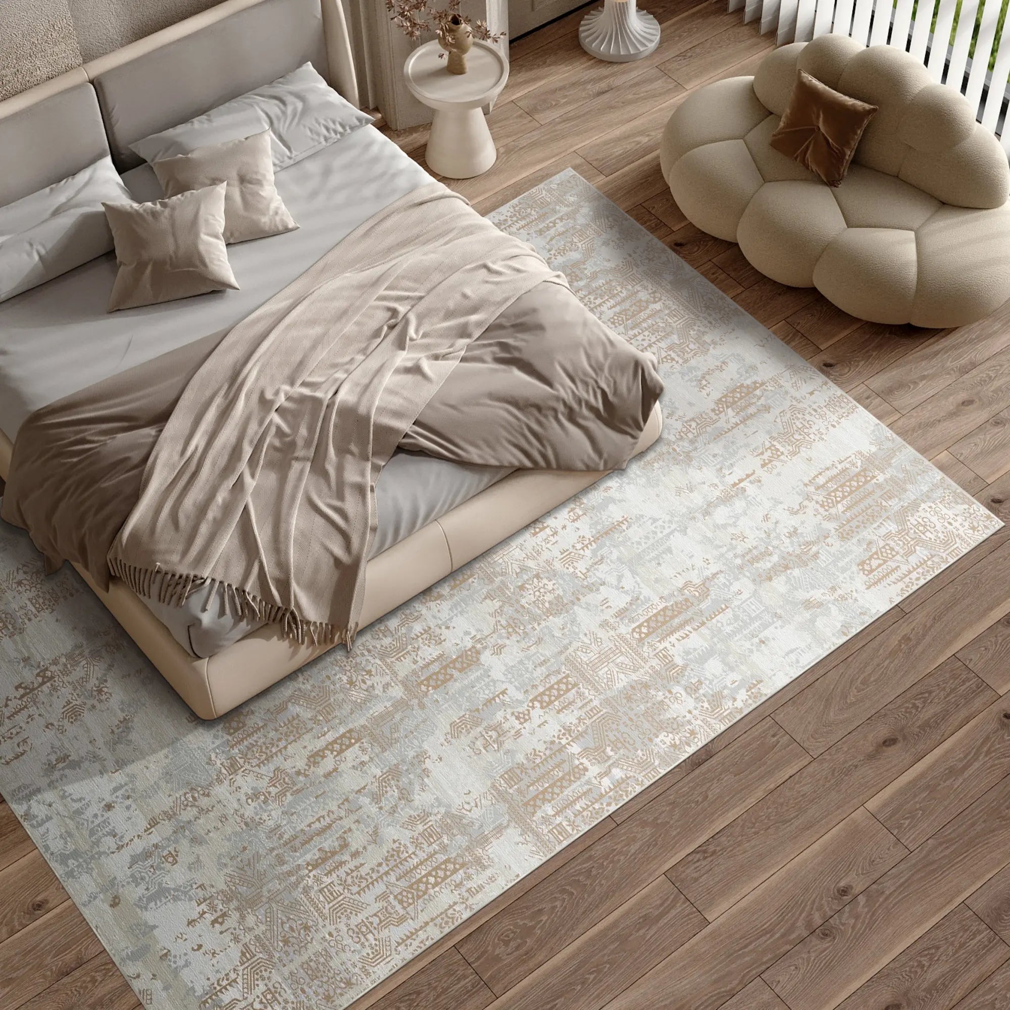 Tappeto Beige Matrice Tettonica Dorata
