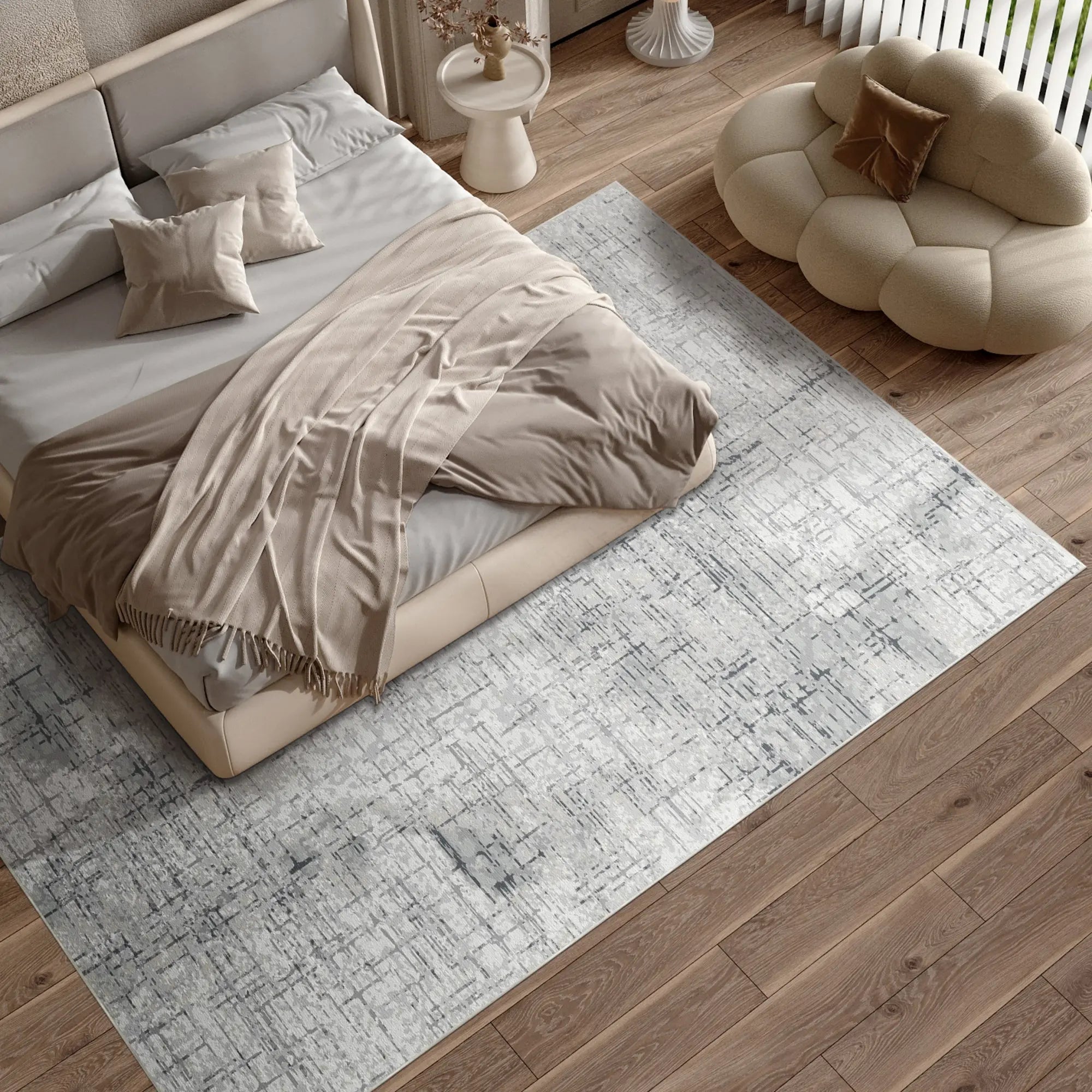 Tappeto Grigio Astratto Trama Incrociata Ardesia