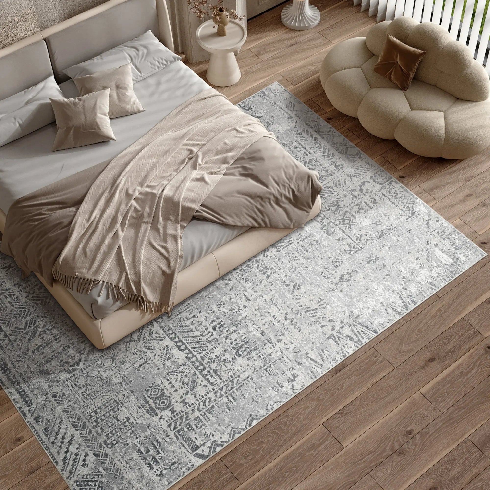 Tappeto Grigio Tribale Mosaico Argento