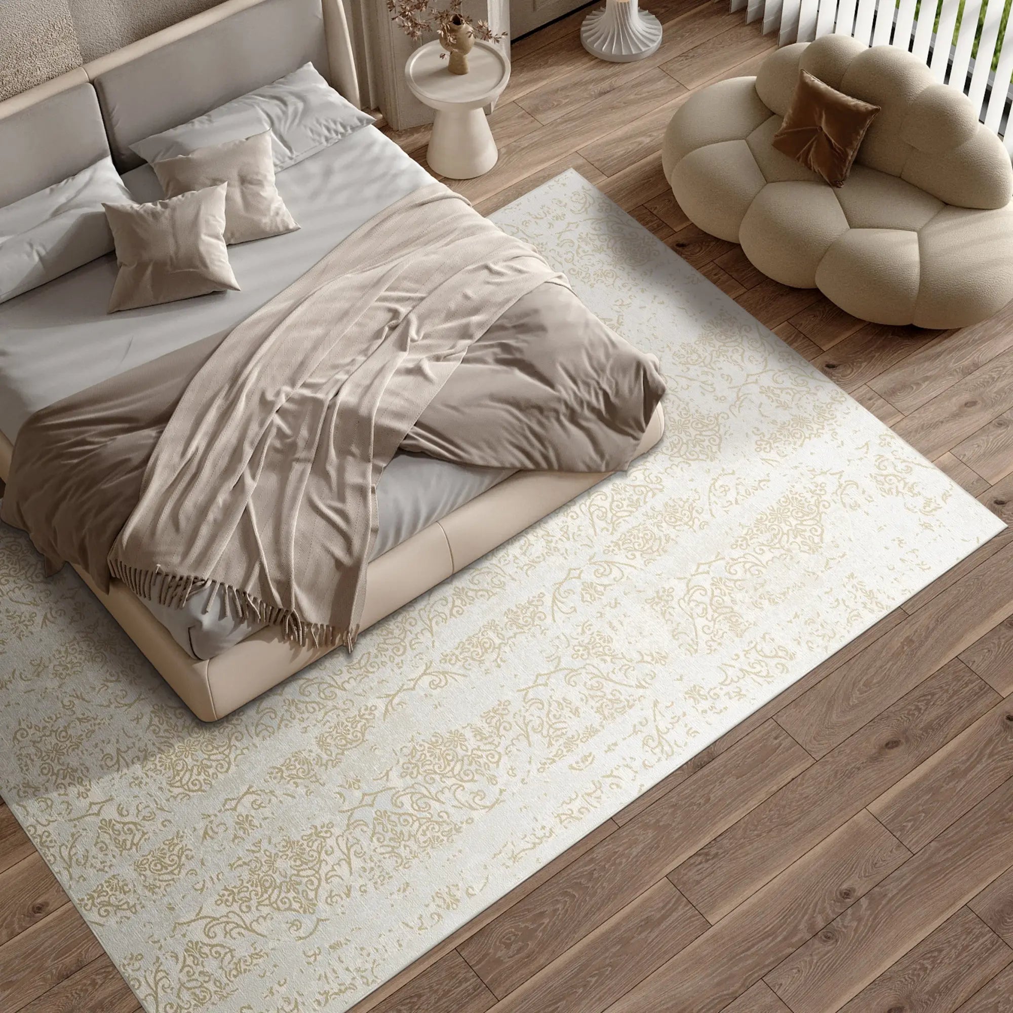 Tappeto Beige Colonna Illuminata dal Sole Lavabile