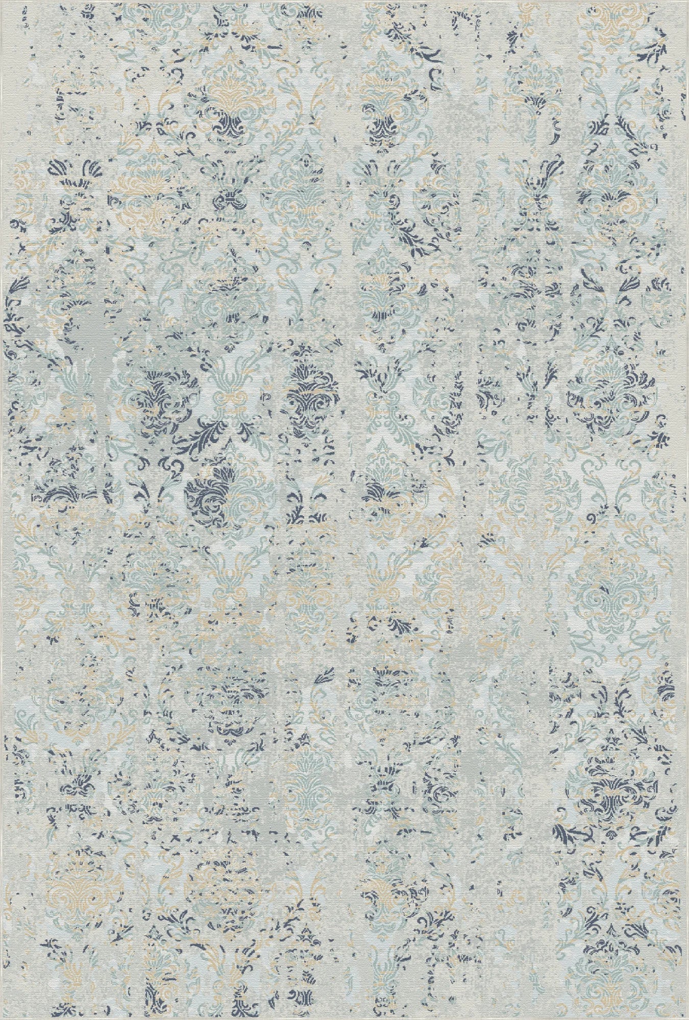 Tidal Damask Washable Blue Rug