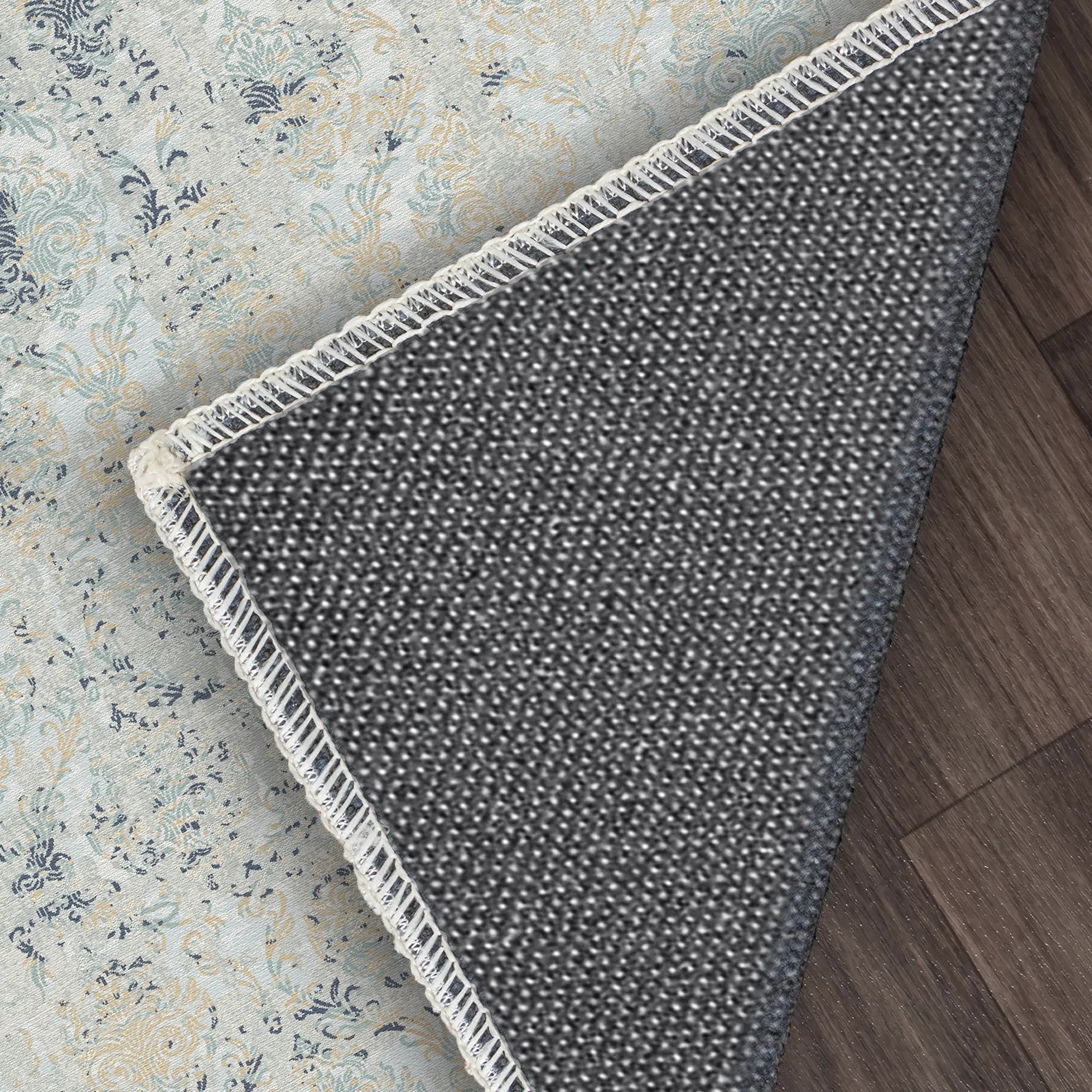 Tidal Damask Washable Blue Rug