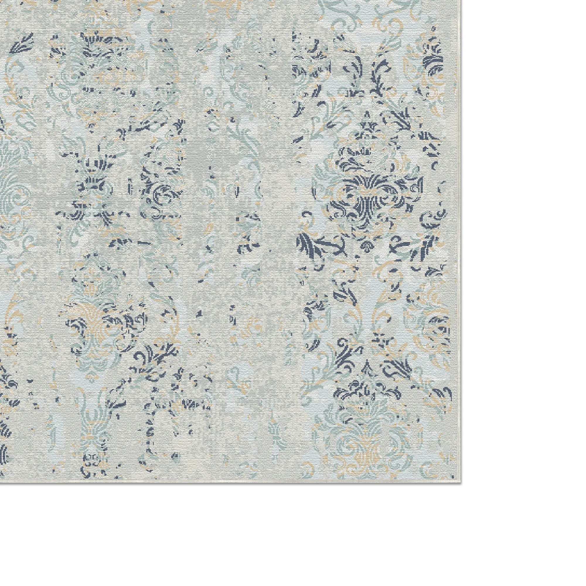 Tidal Damask Washable Blue Rug
