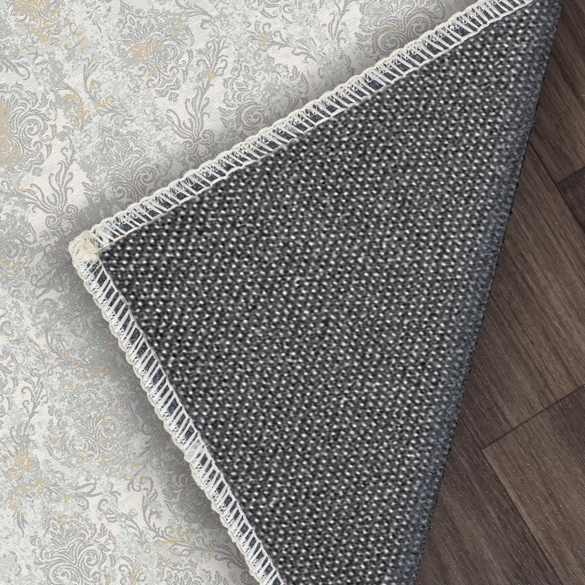 Silvered Column Washable Light Gray Rug