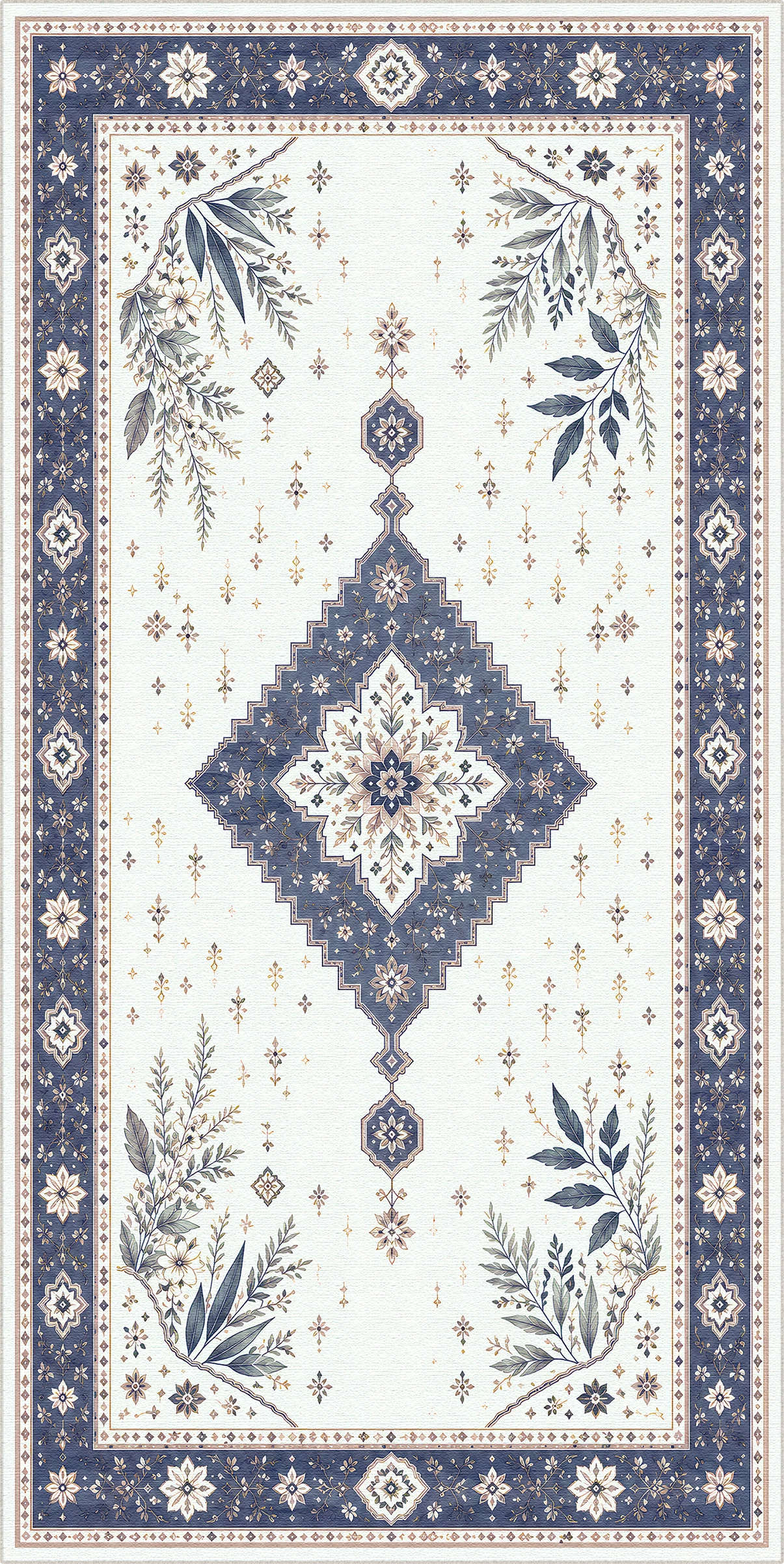 Tappeto Medaglione Botanico Navy