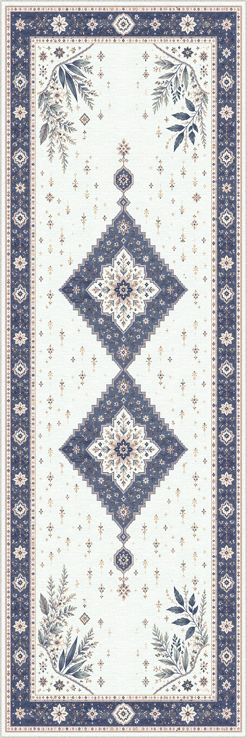 Tappeto Medaglione Botanico Navy