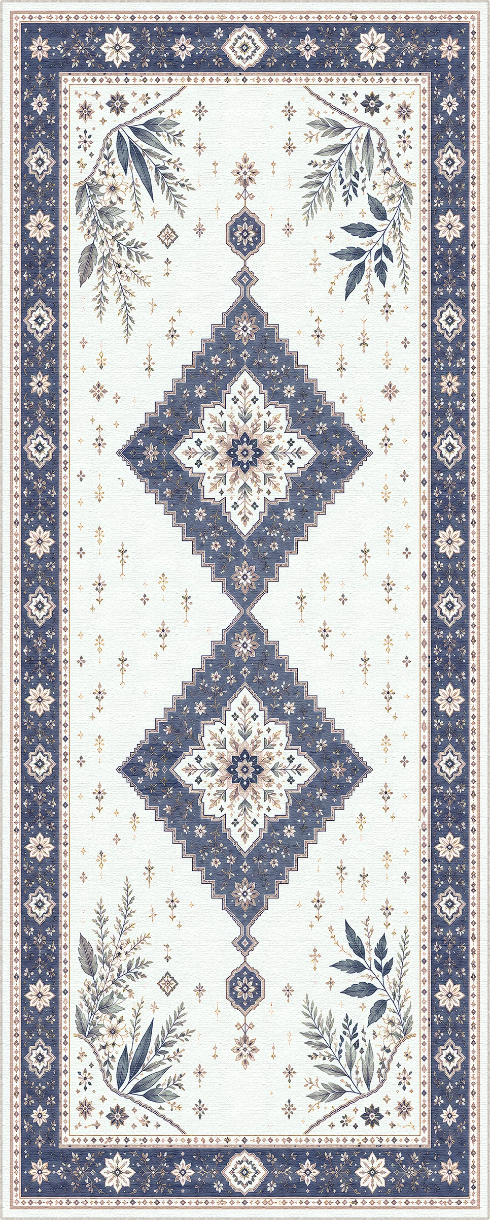 Tappeto Medaglione Botanico Navy