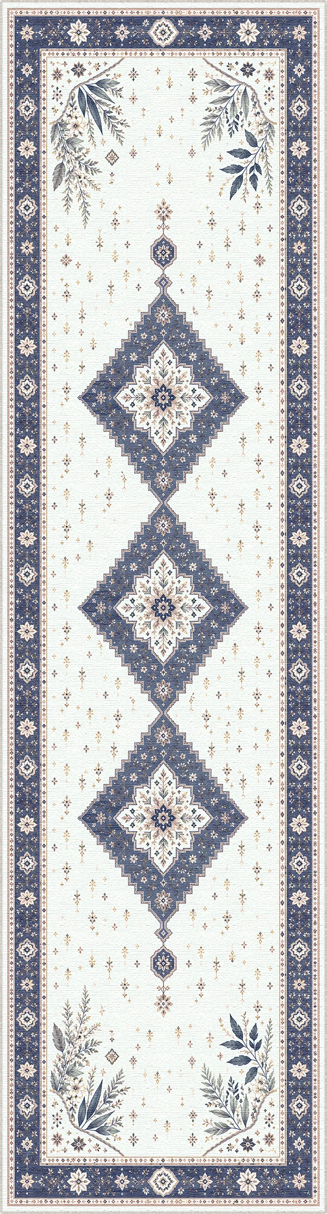 Tappeto Medaglione Botanico Navy