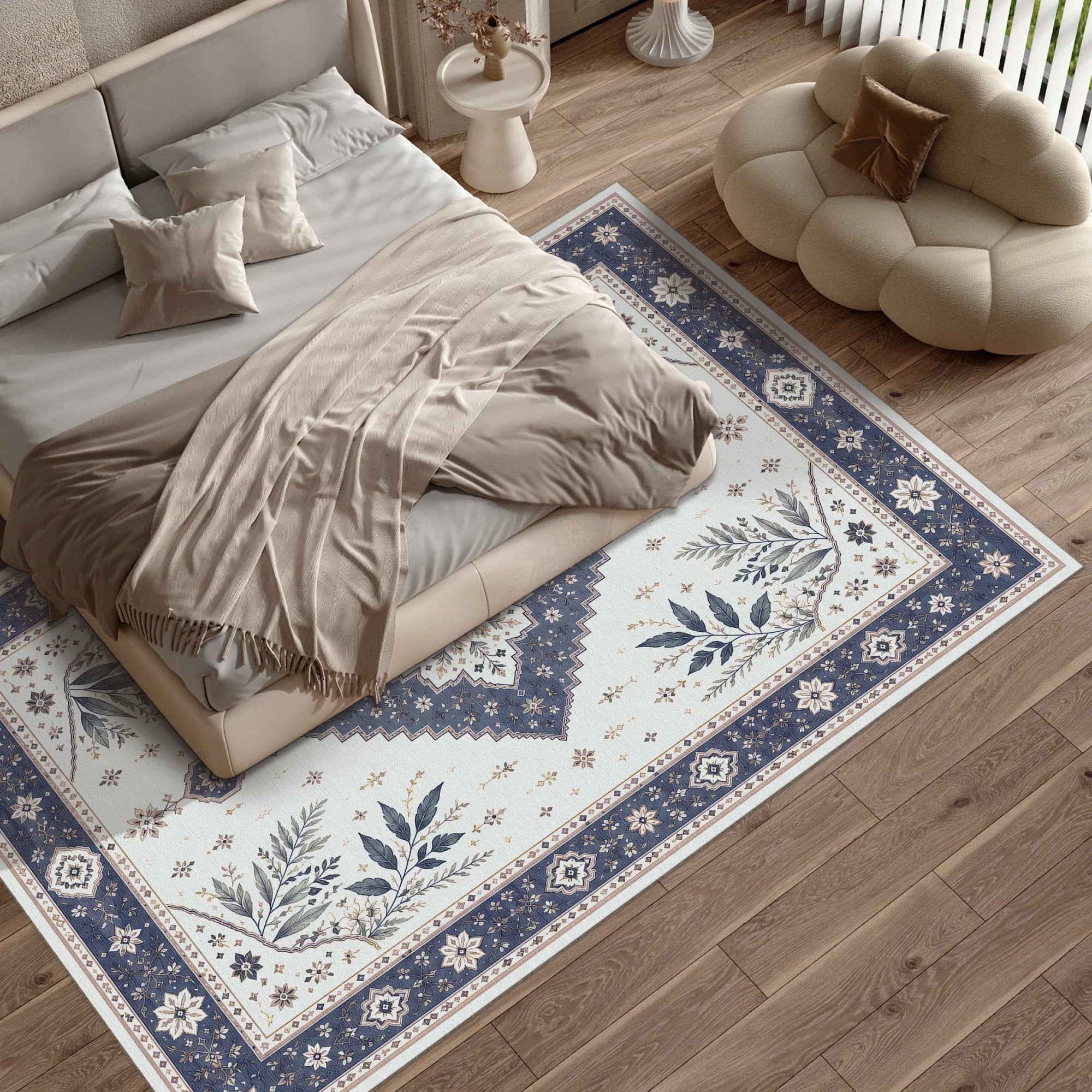 Tappeto Medaglione Botanico Navy