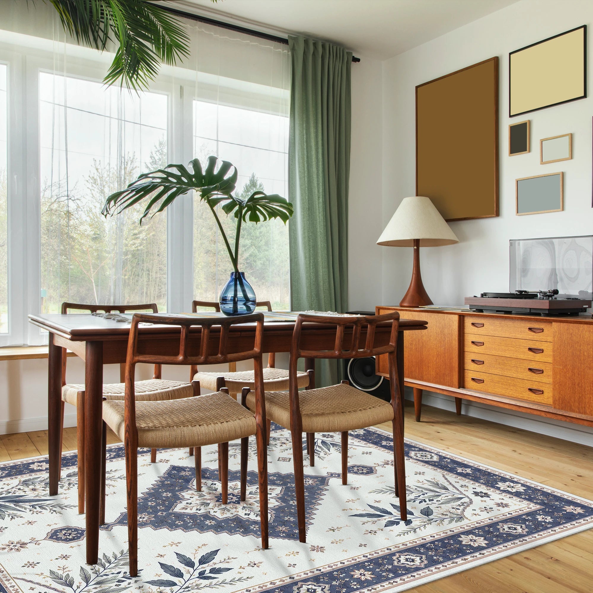 Tappeto Medaglione Botanico Navy