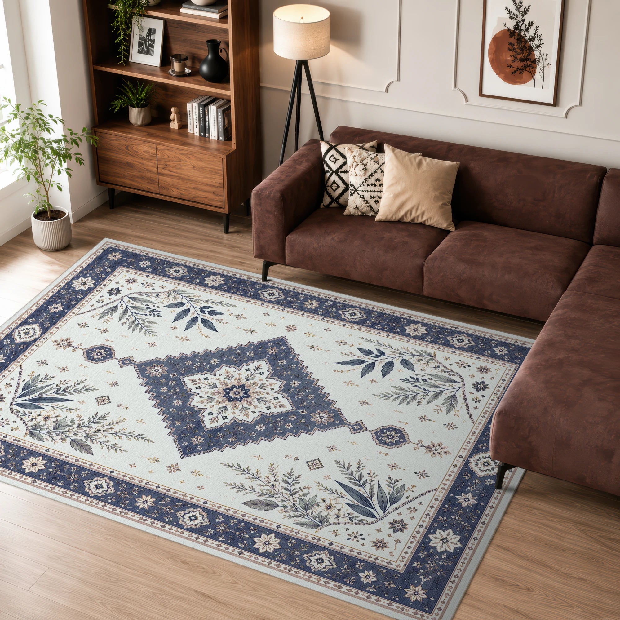 Tappeto Medaglione Botanico Navy