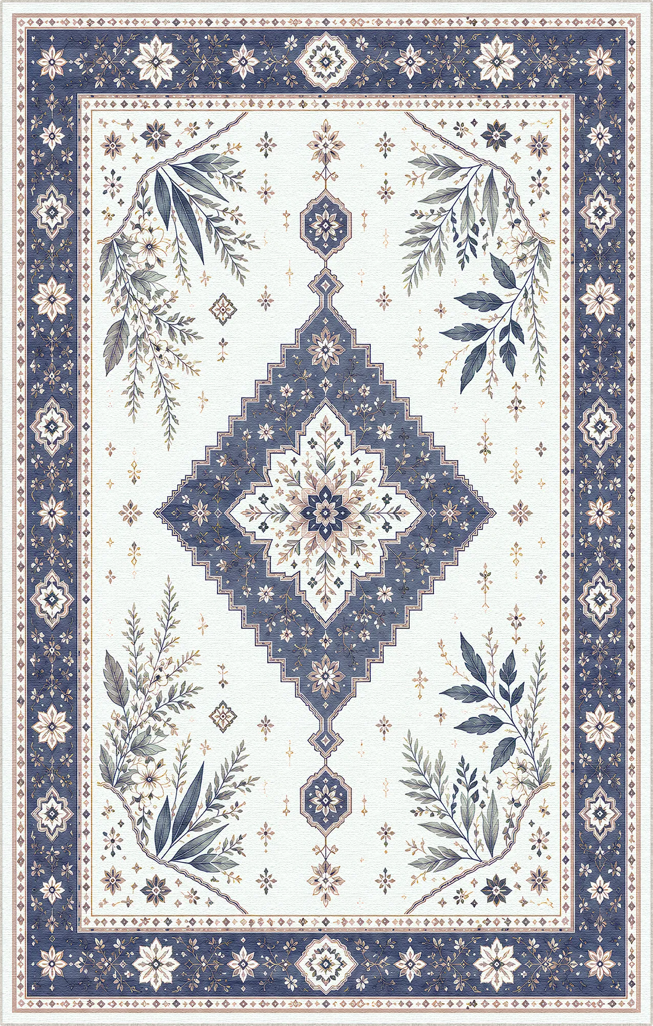 Tappeto Medaglione Botanico Navy