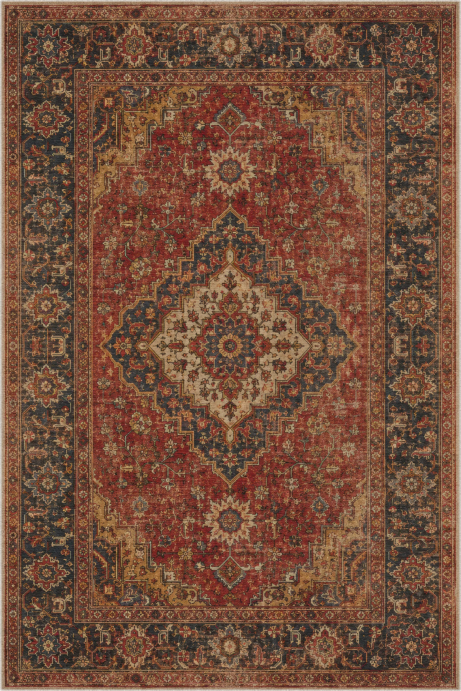 Tappeto Vintage con Medaglione Persiano Tradizionale