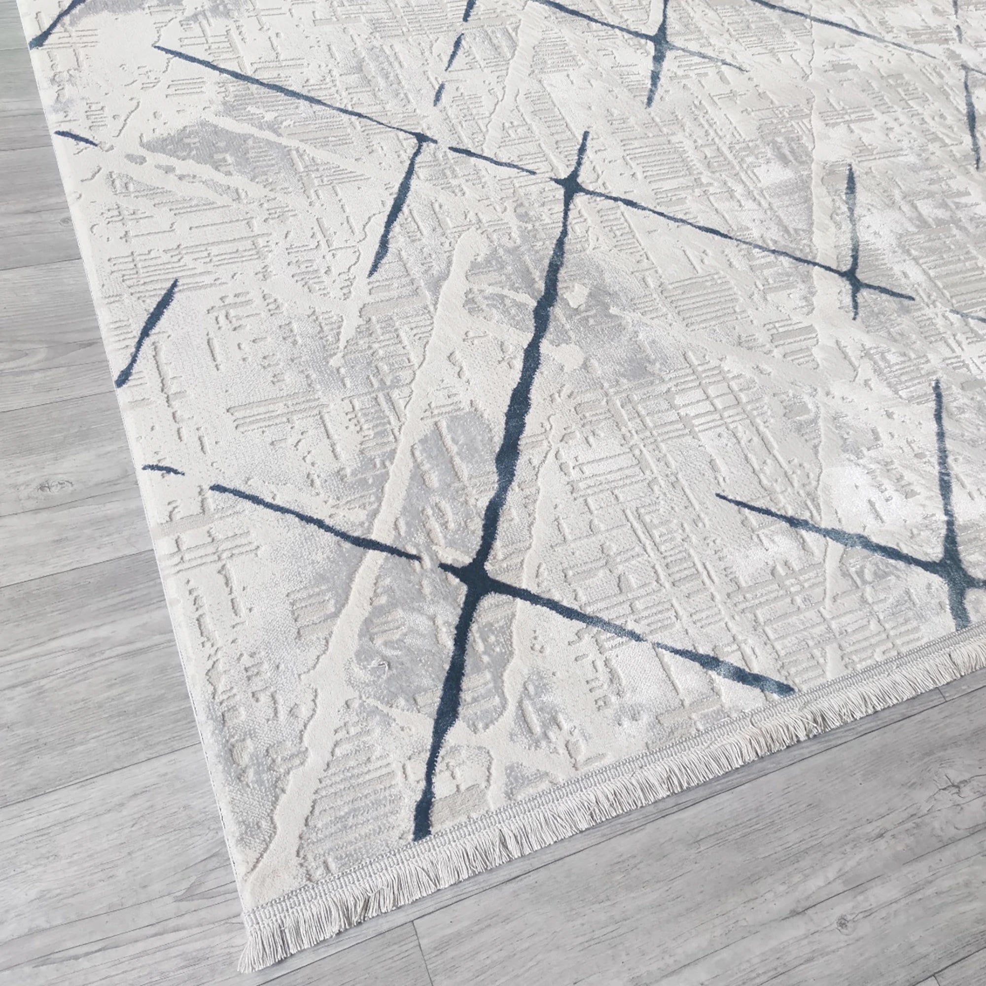 Modern Blue & White Crosshatch Abstract Rug