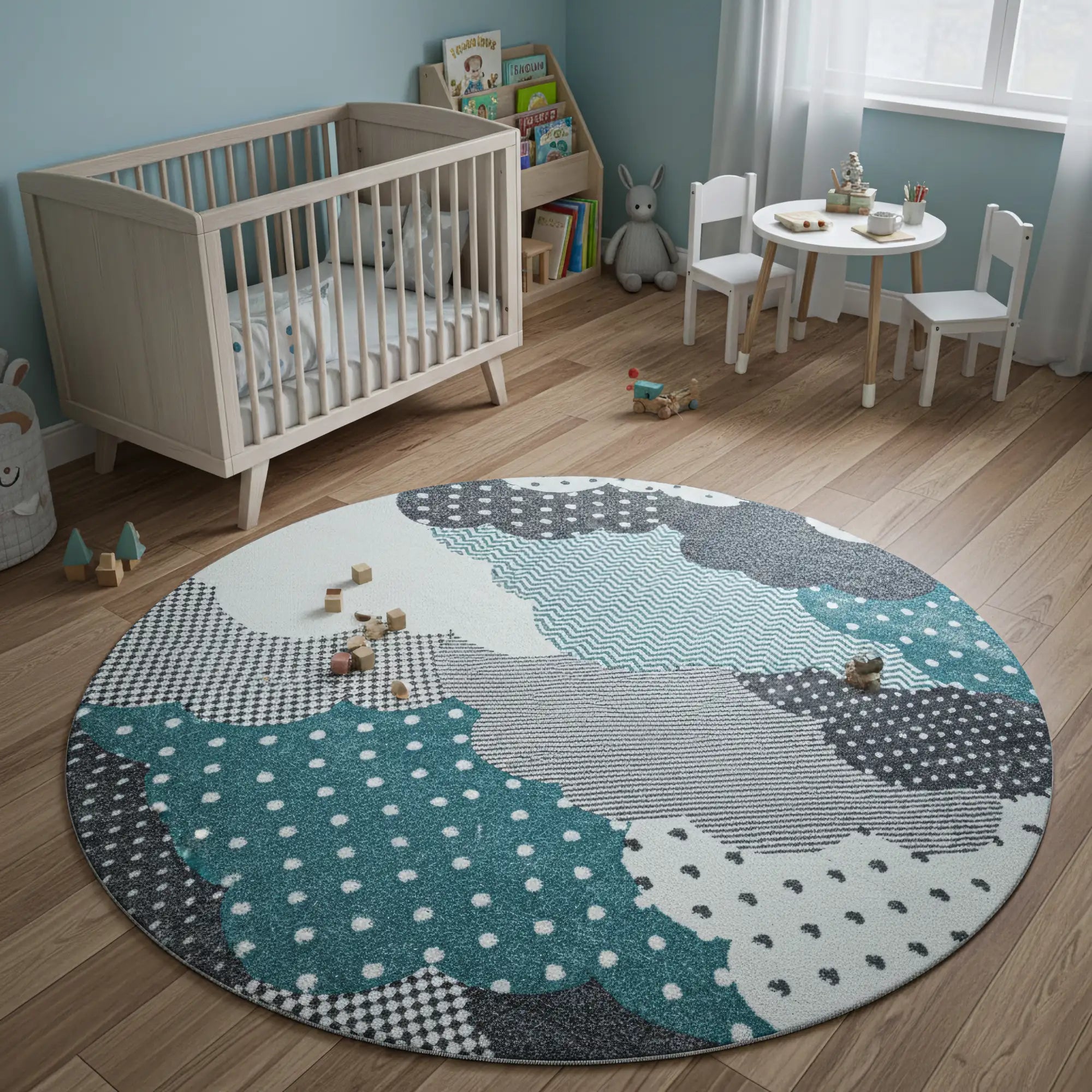 Nursery Rug with Patterned Clouds | Blue
