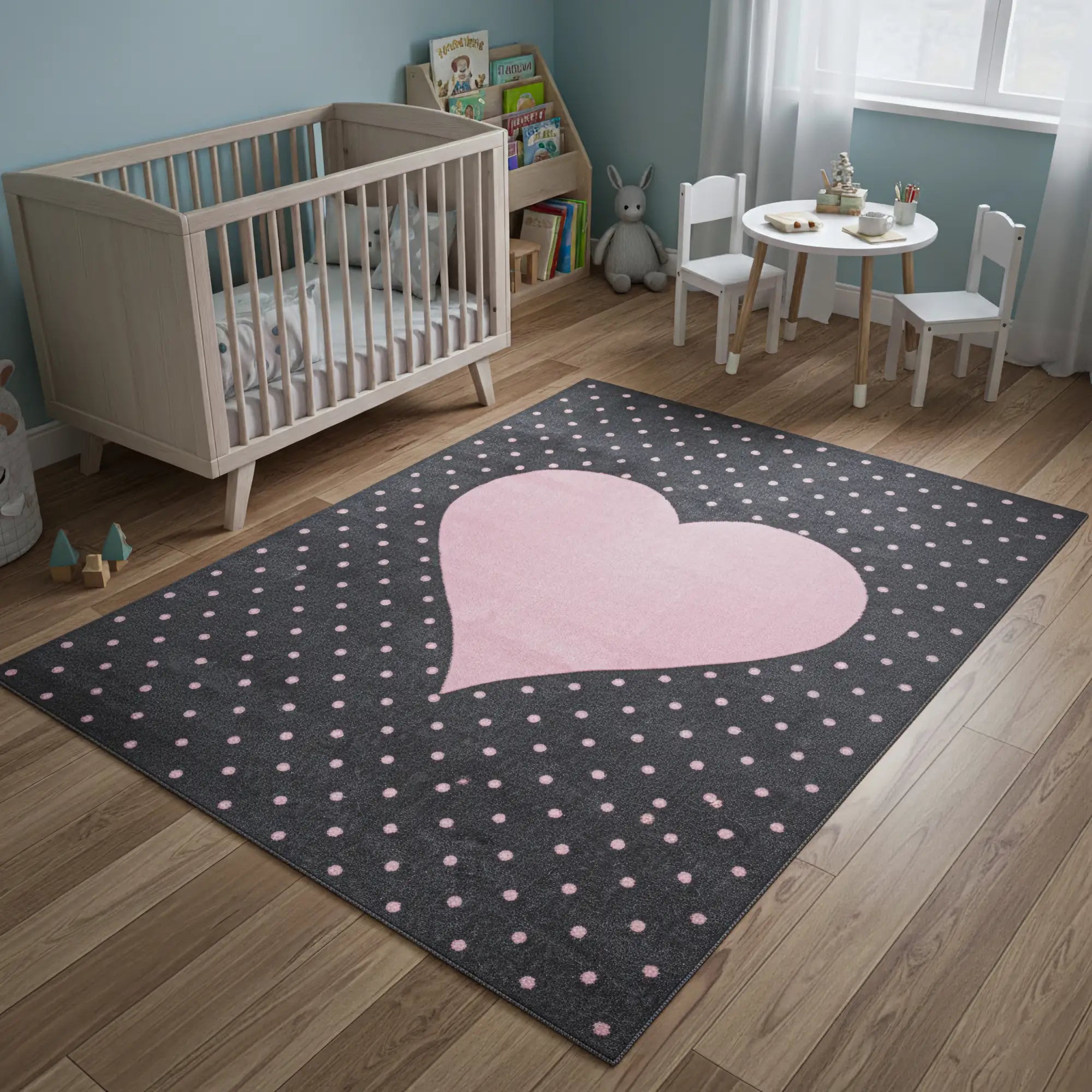 Heart Patterned Kids Rug | Pink