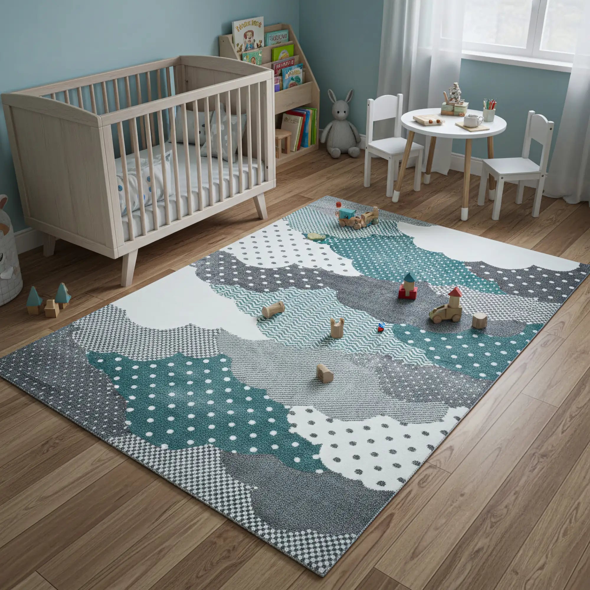 Nursery Rug with Patterned Clouds | Blue