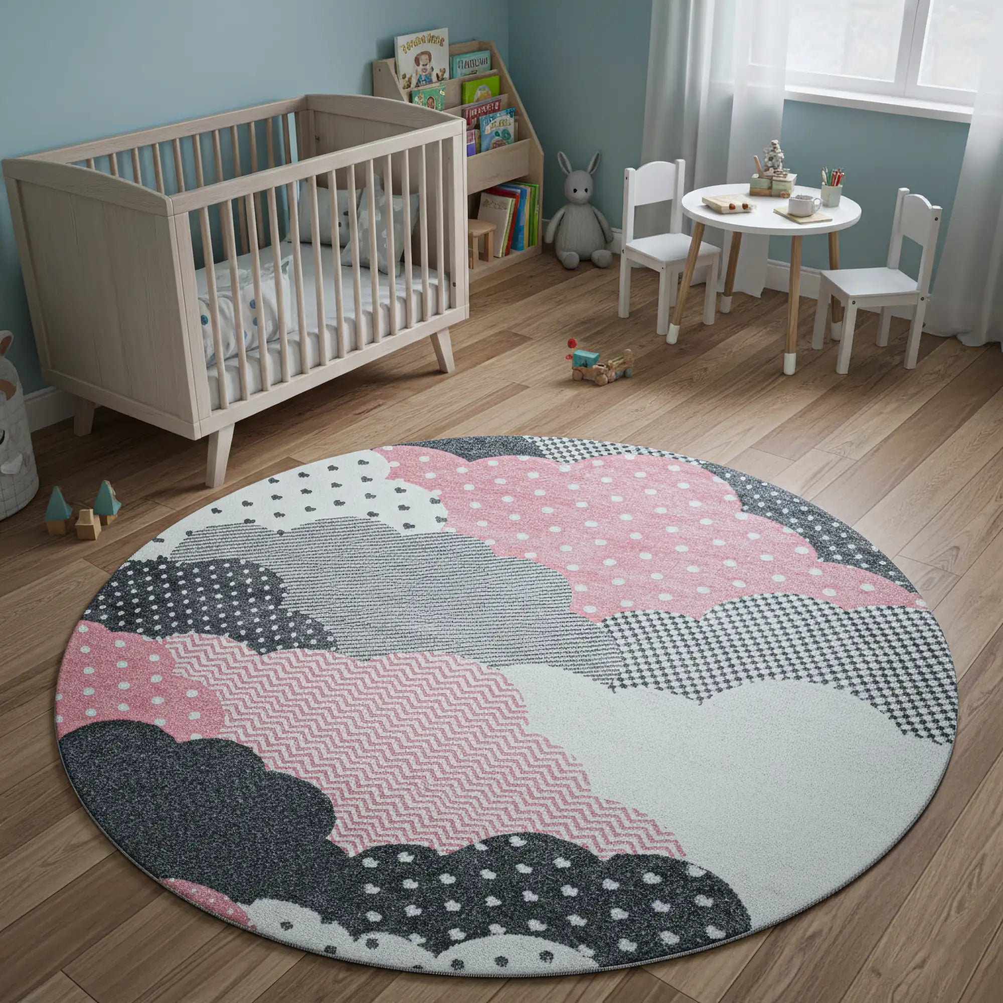 Nursery Rug with Patterned Clouds | Pink