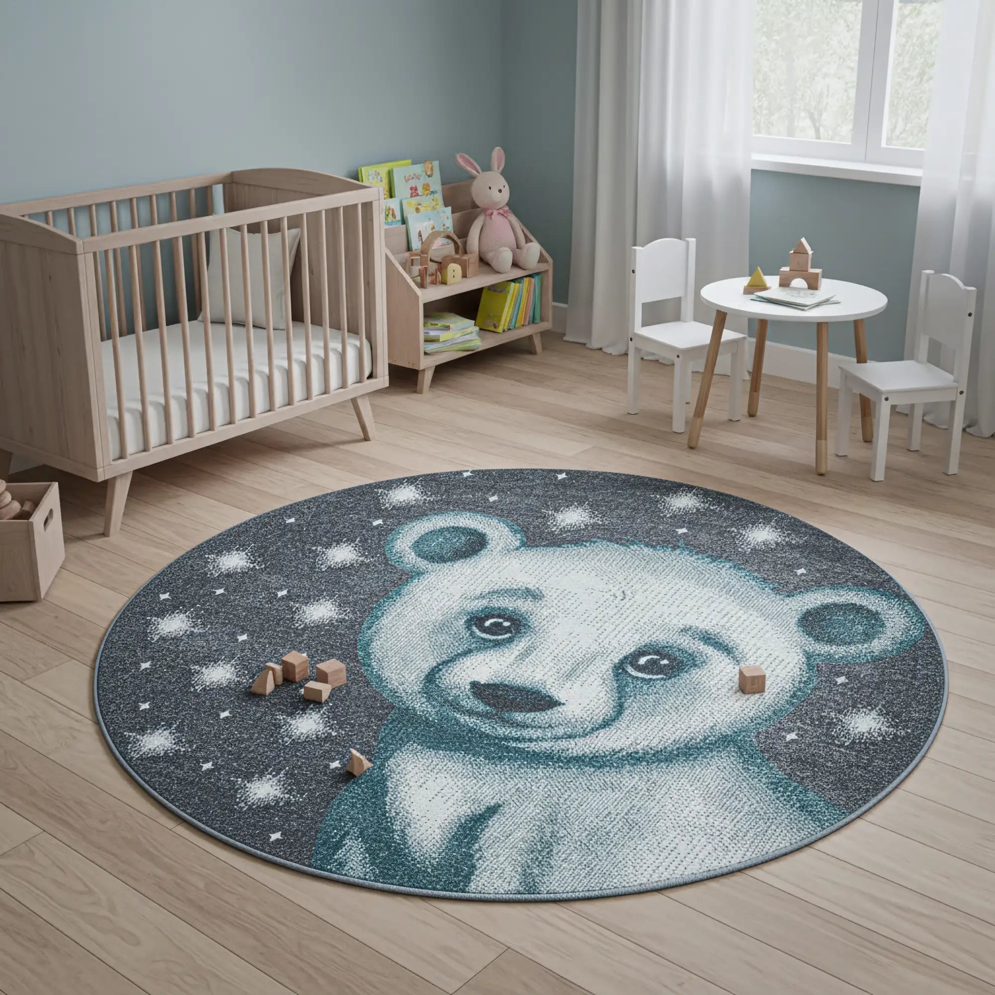 Blue Bear Kids Rug | Grey Starry Night