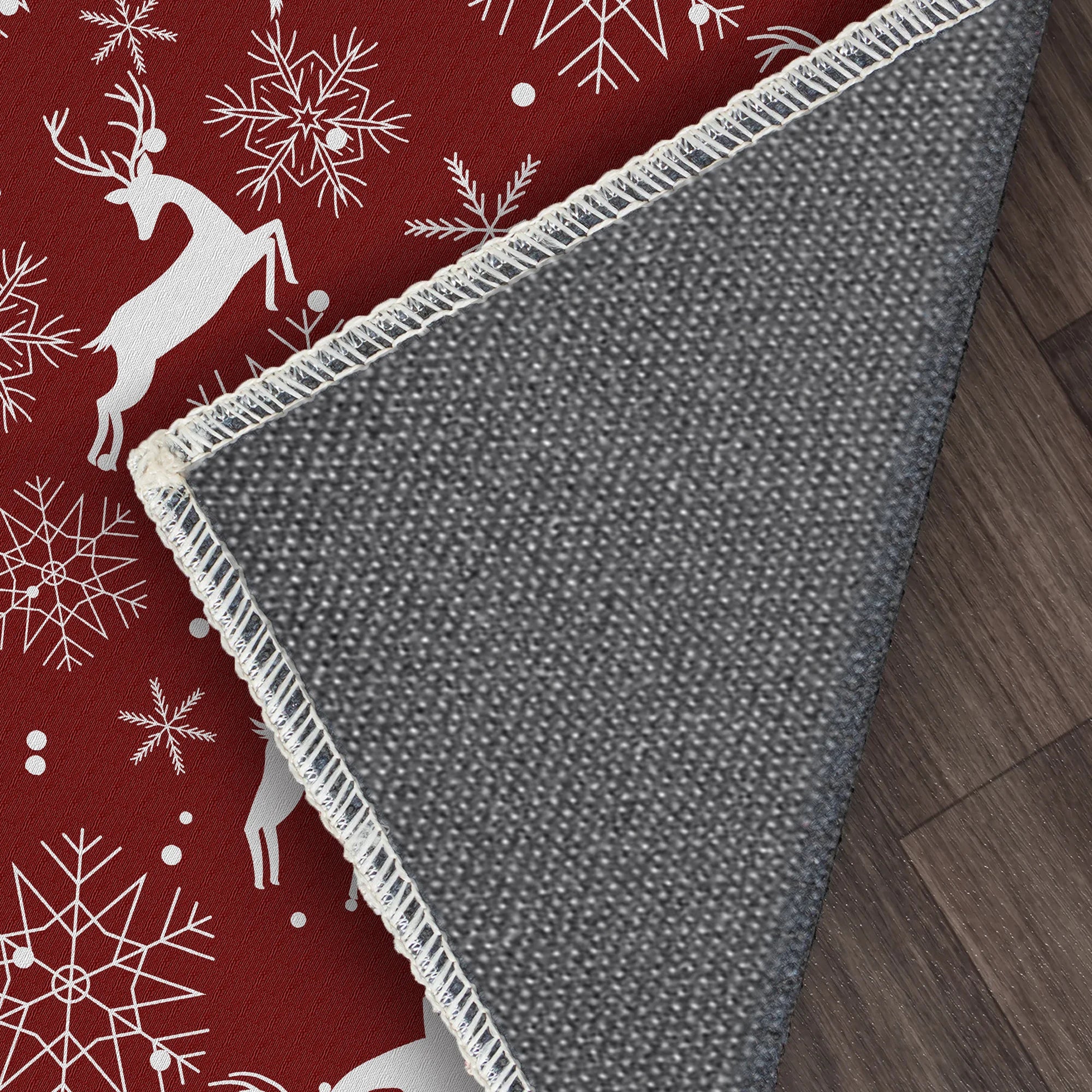 Red Snowy Deer Rug