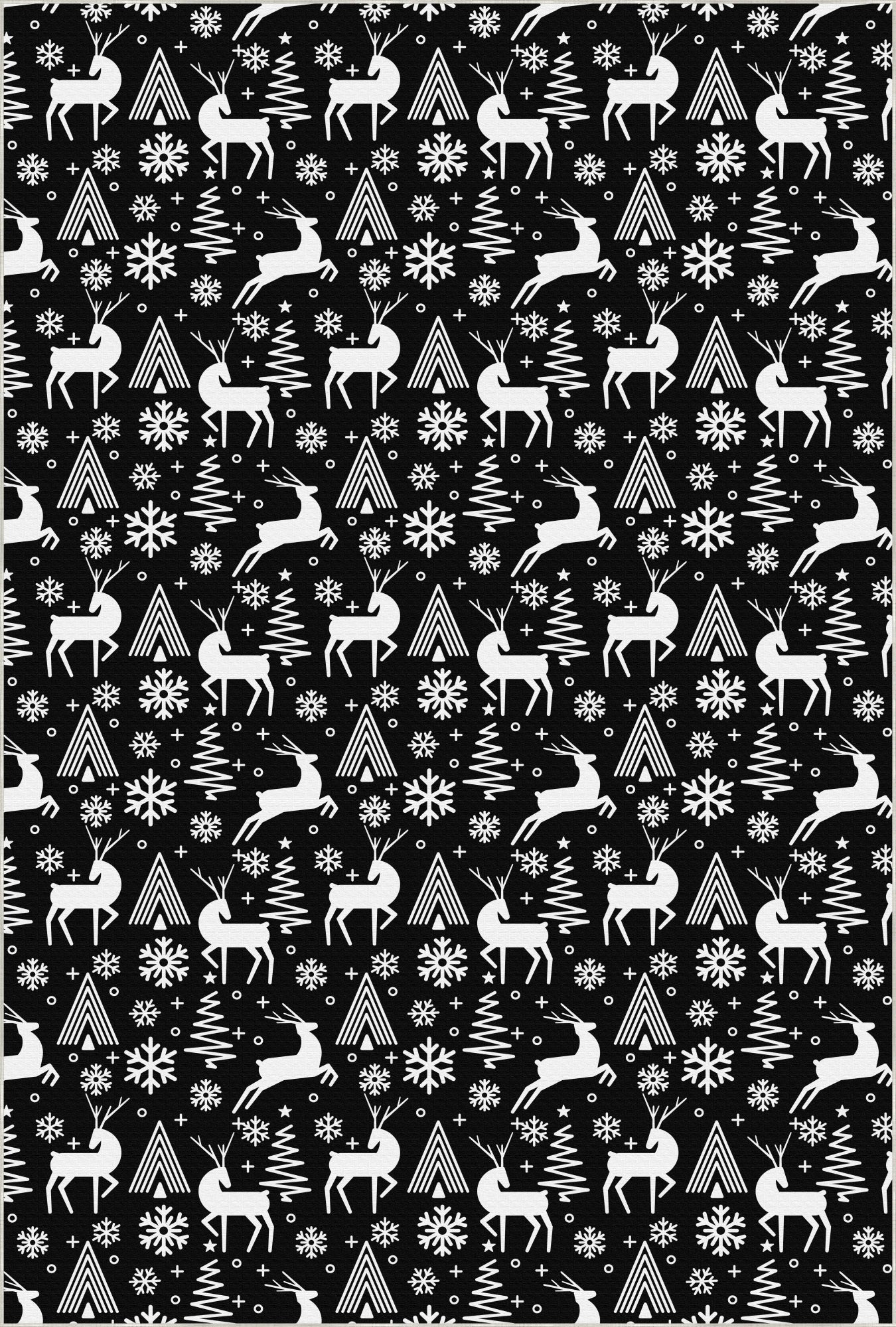 Monochrome Christmas Reindeer Washable Rug