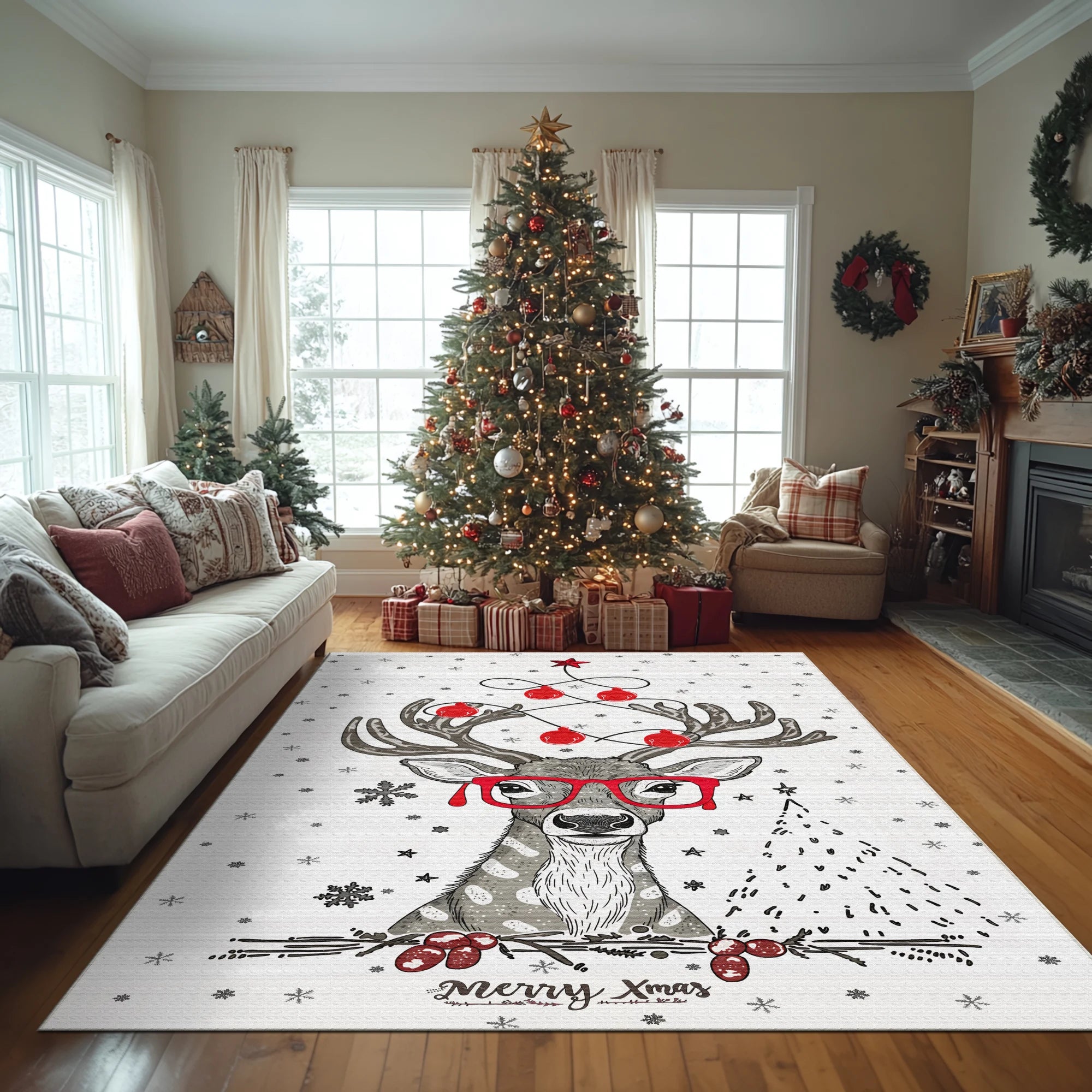 Merry Xmas Reindeer Rug