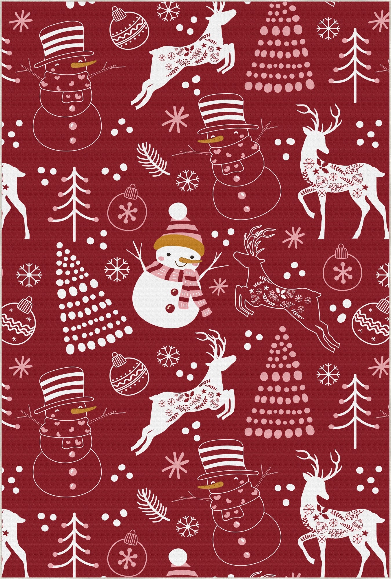 Washable Red Christmas Themed Rug