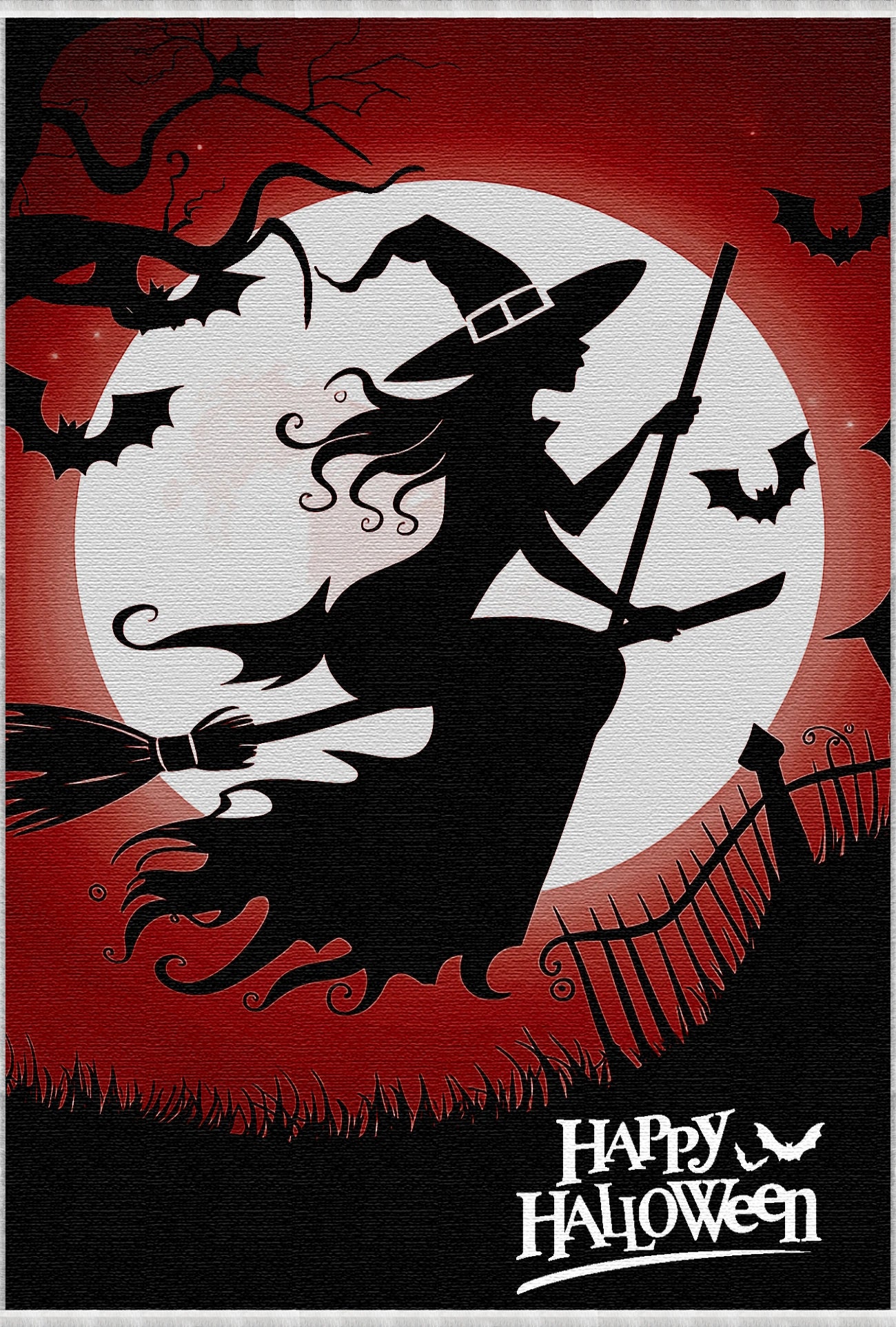 Flying Witch Moon Halloween Rug