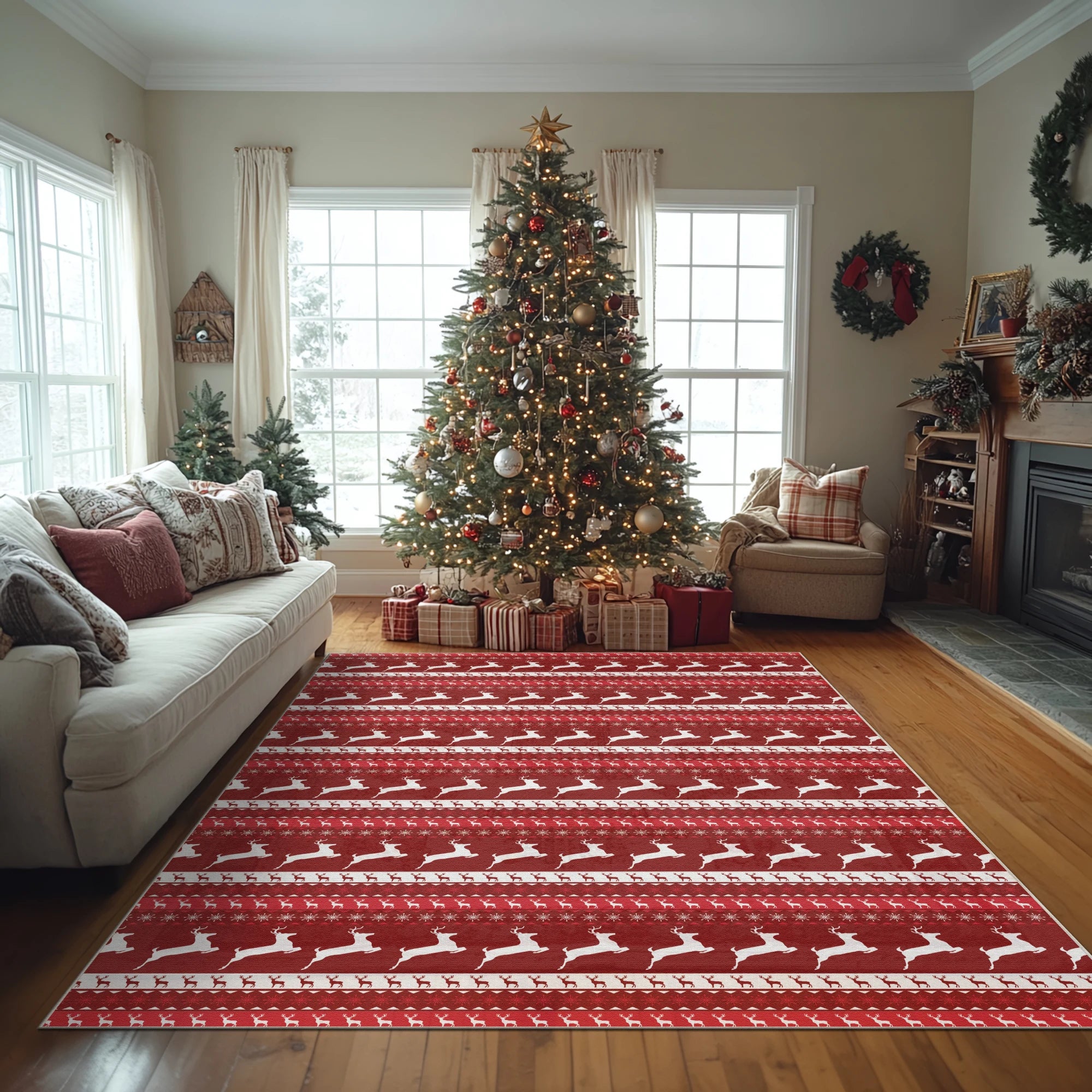 Washable Christmas Reindeer Pattern Rug