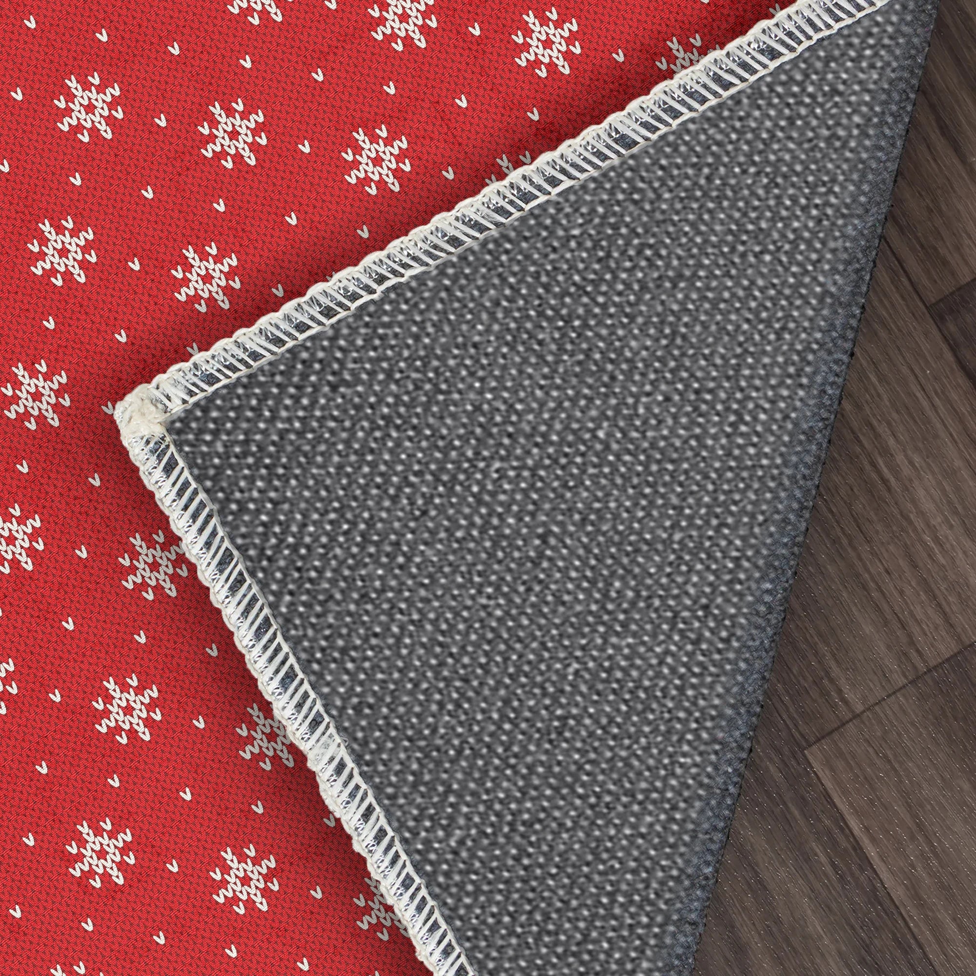Washable Red Snowflake Knit Rug