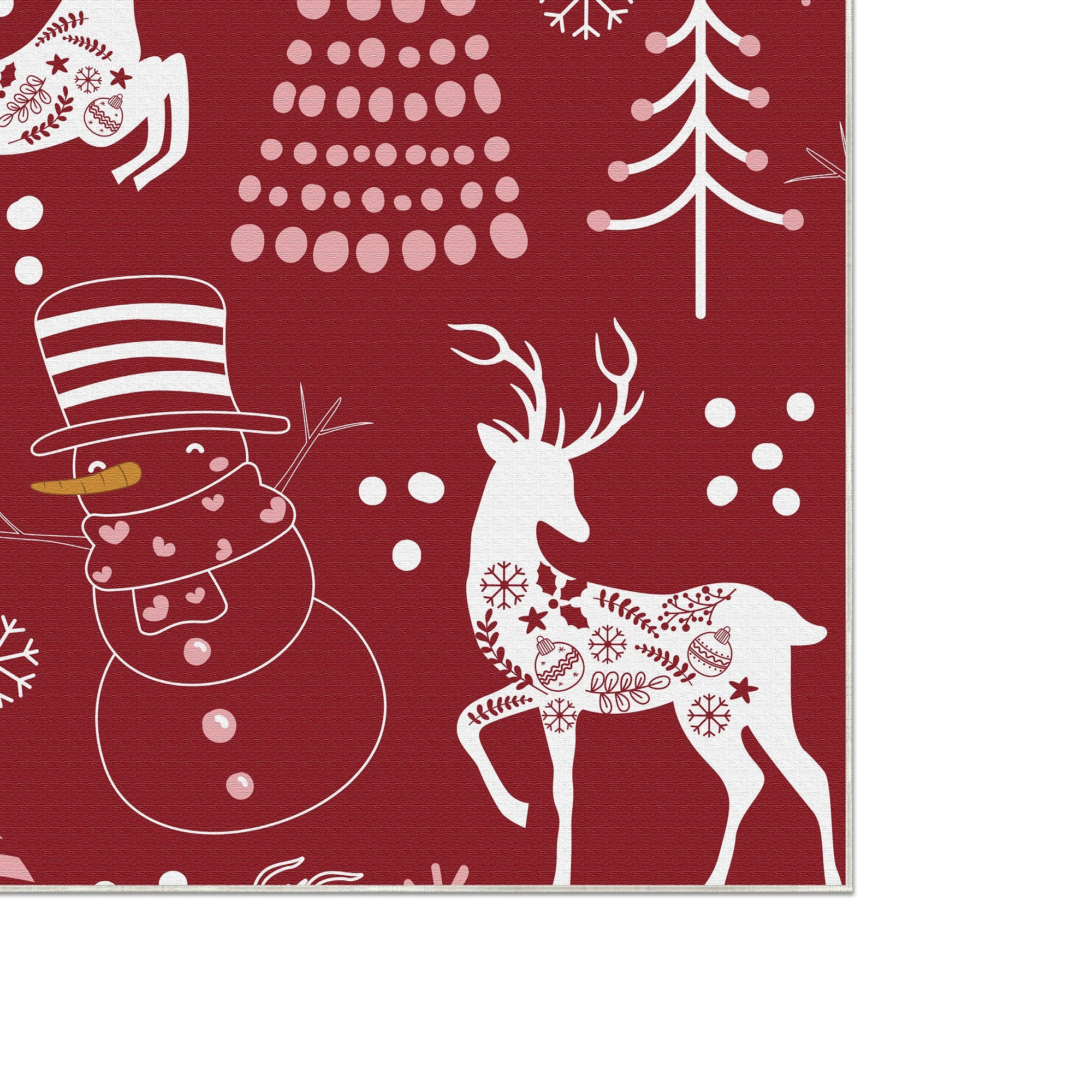 Washable Red Christmas Themed Rug