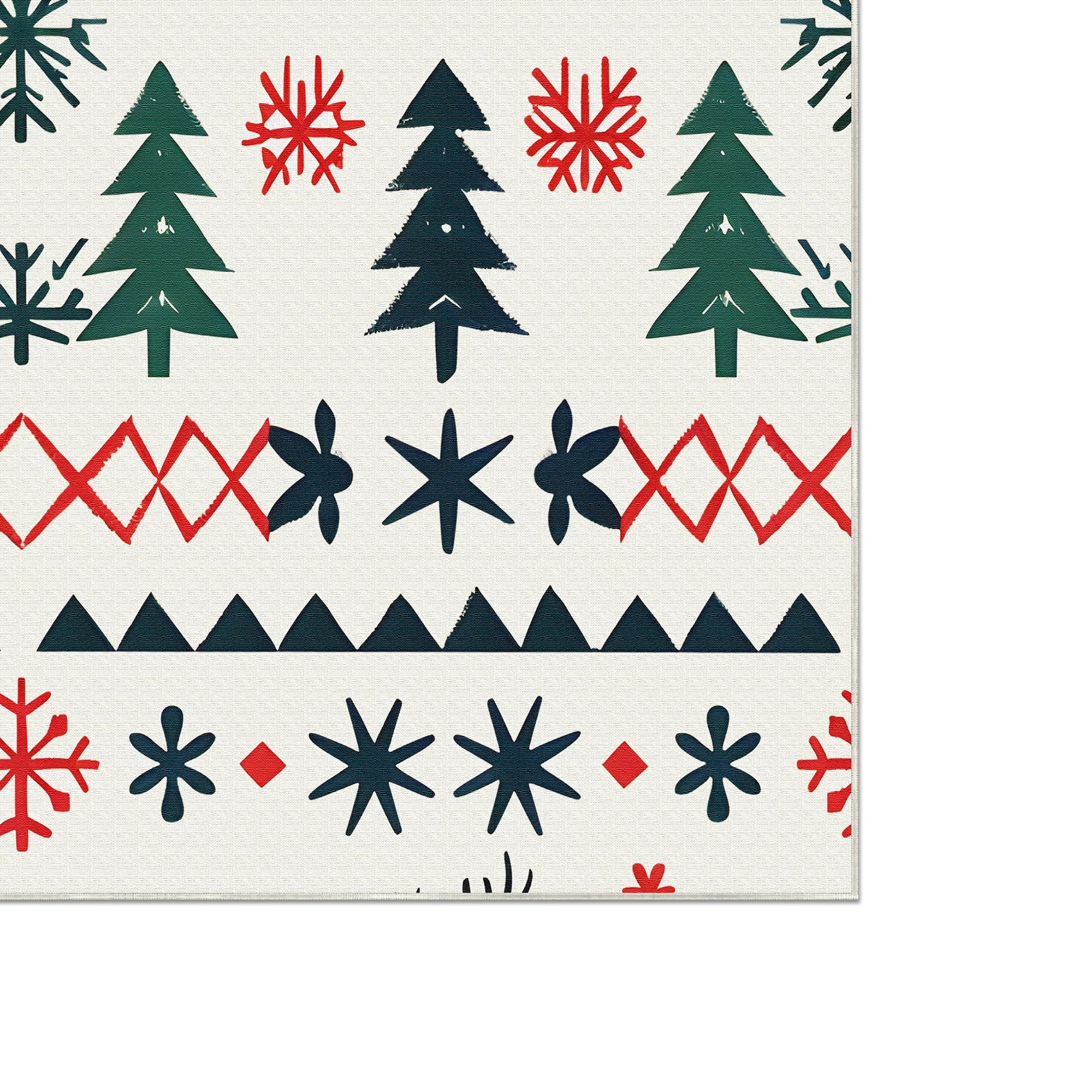 Washable White Nordic Christmas Rug