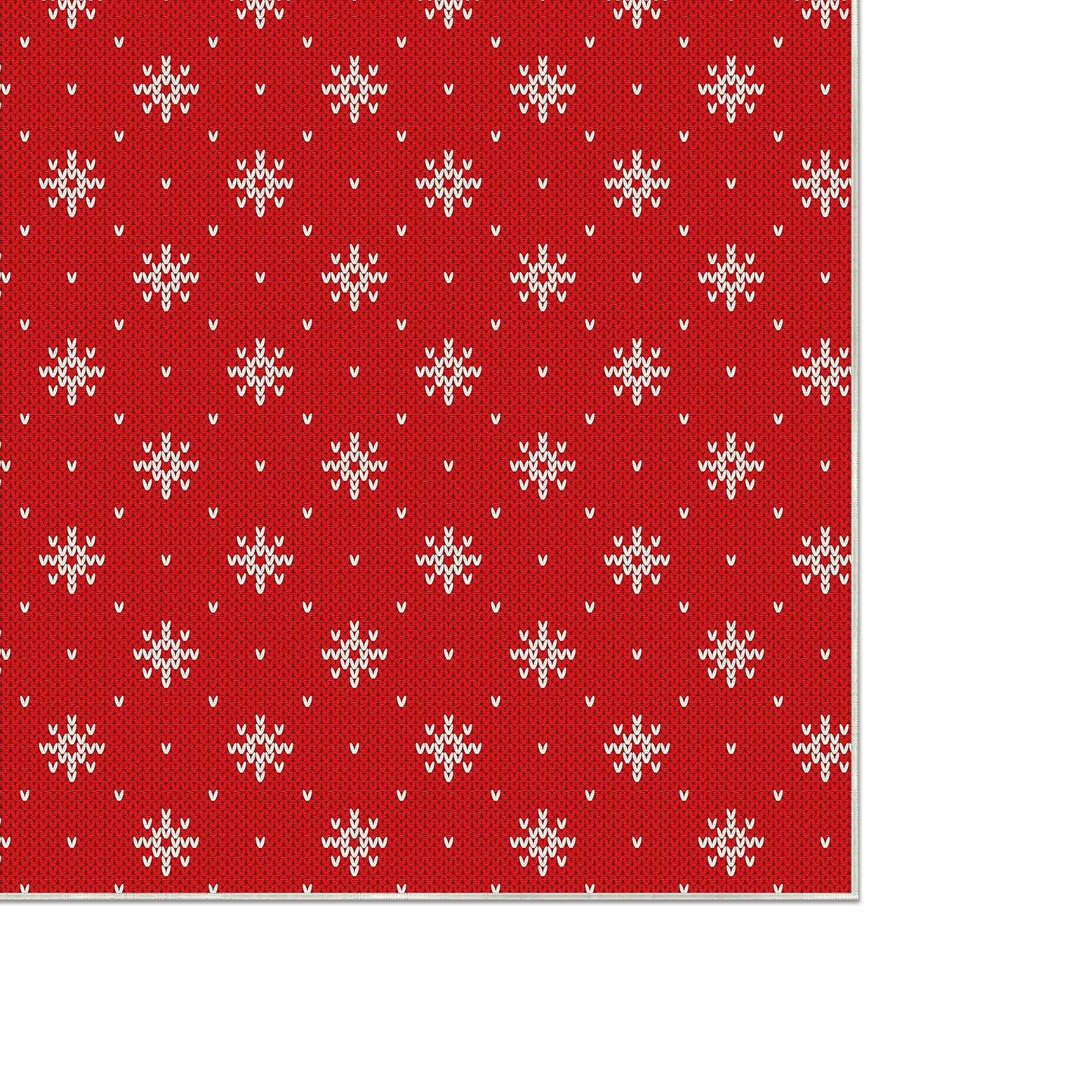 Washable Red Snowflake Knit Rug