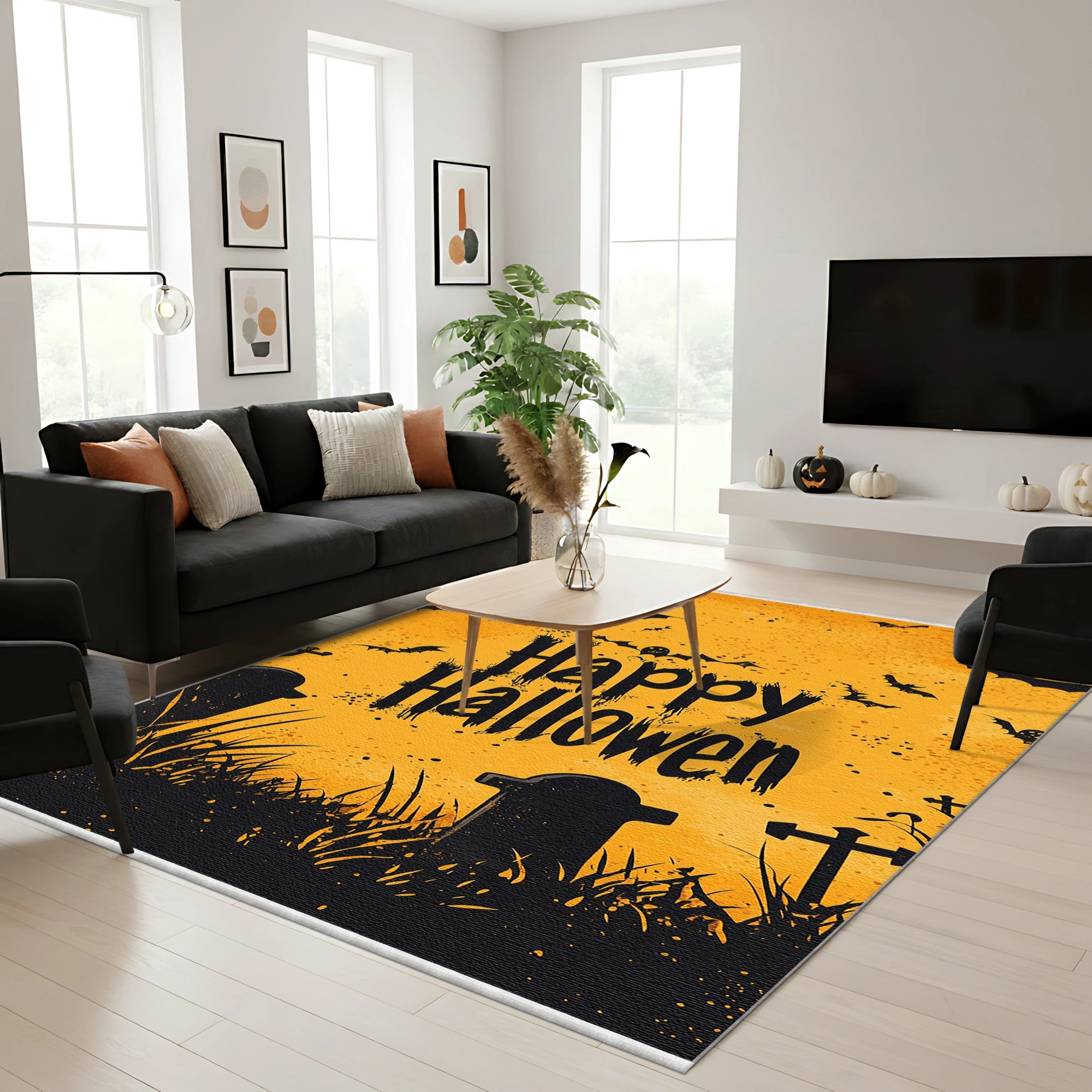 Graveyard Bat Halloween Rug