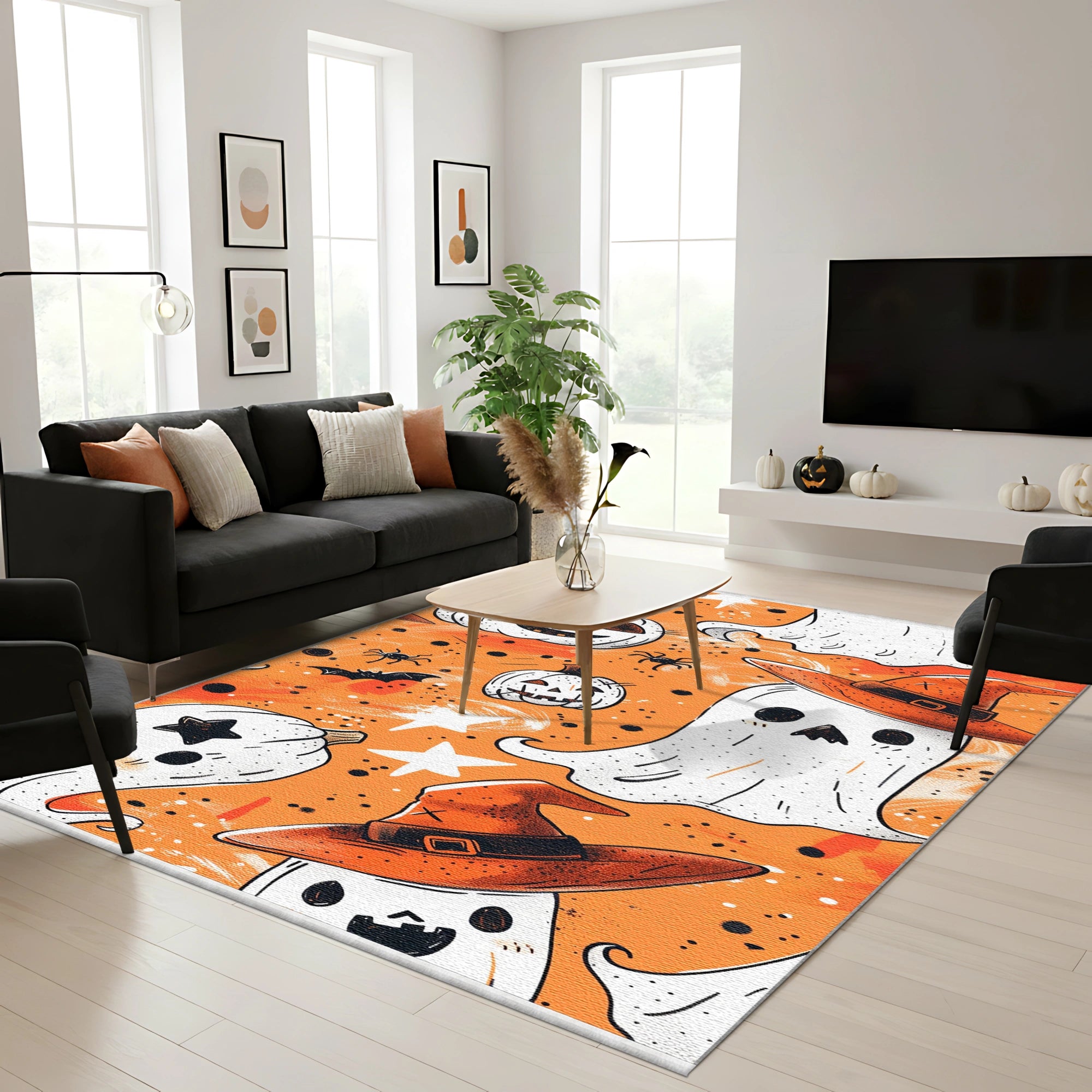Gothic Horror Pumpkin Skull Rug