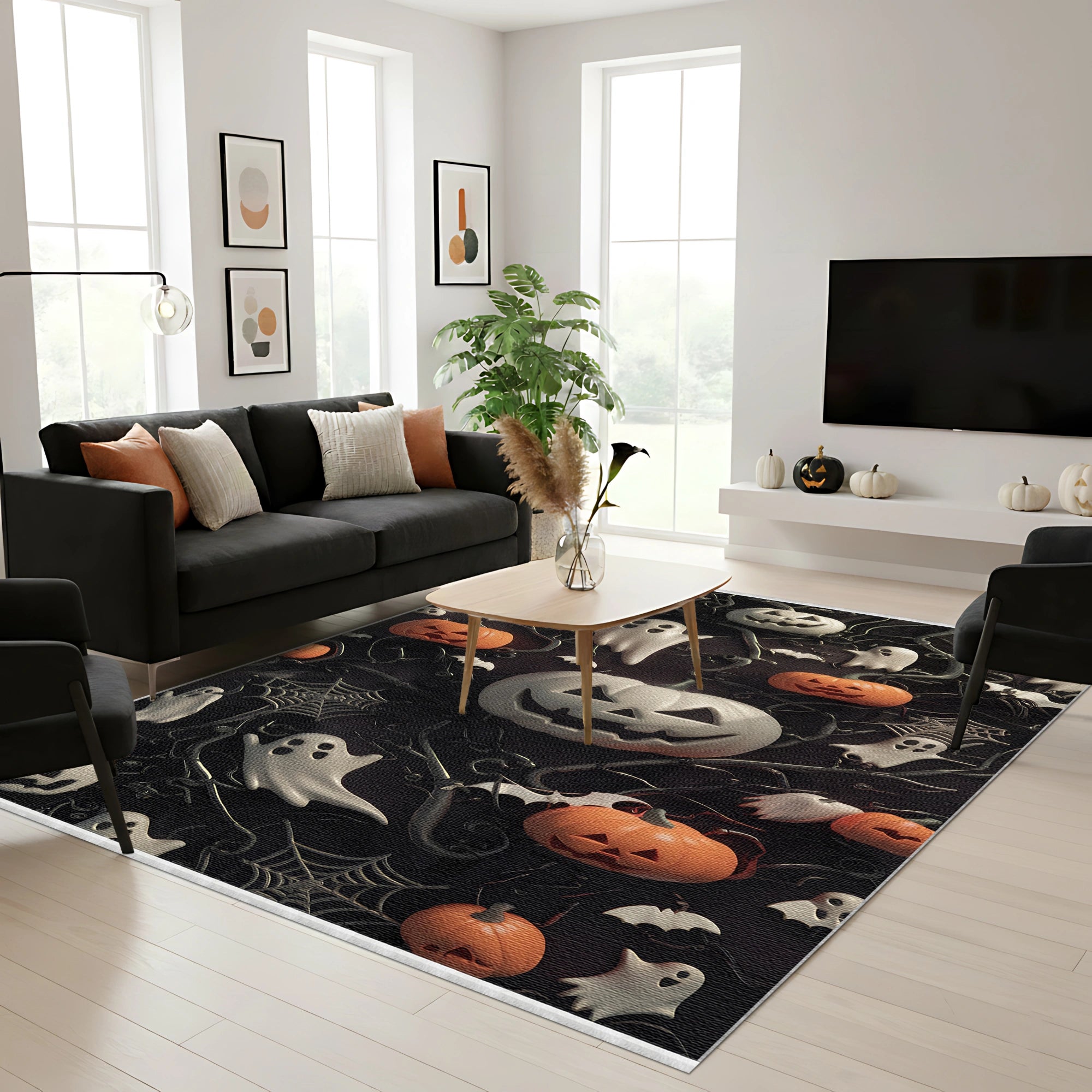 Playful Ghost Pumpkin Halloween Rug