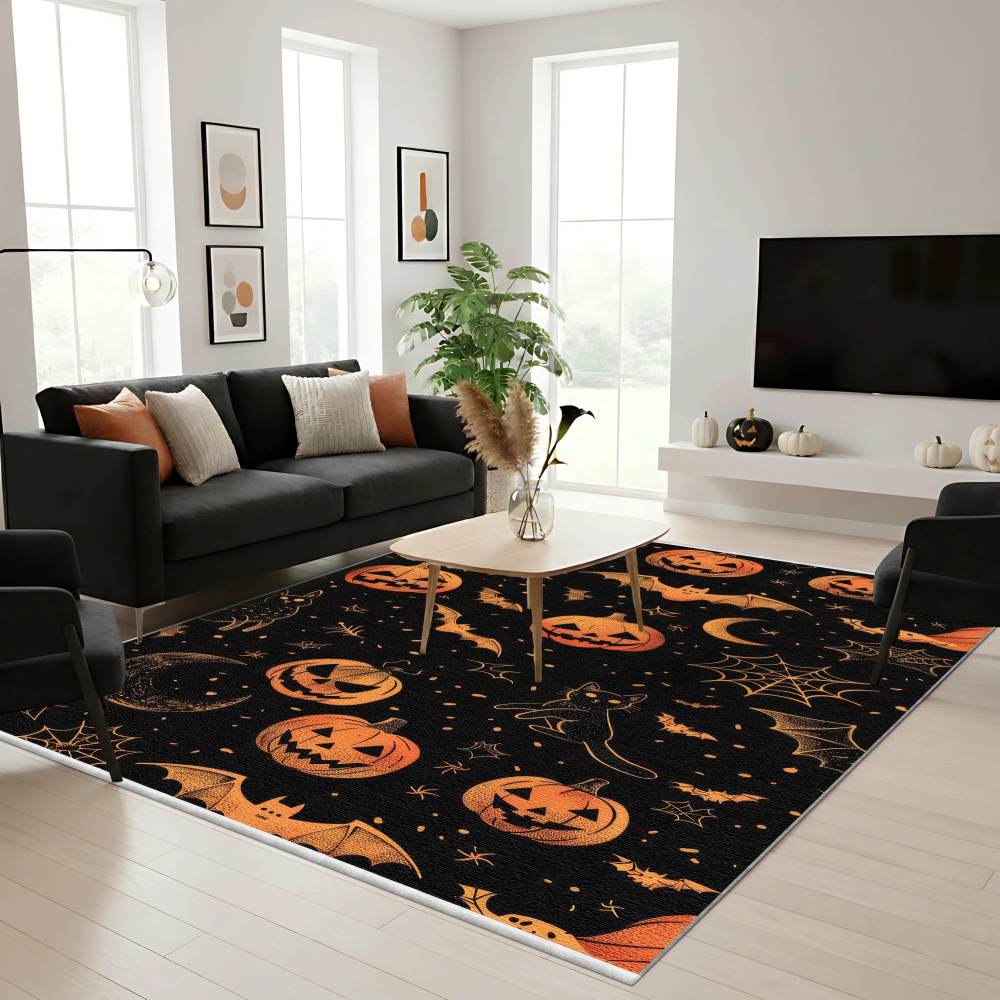 Orange Cat Pumpkin Halloween Rug