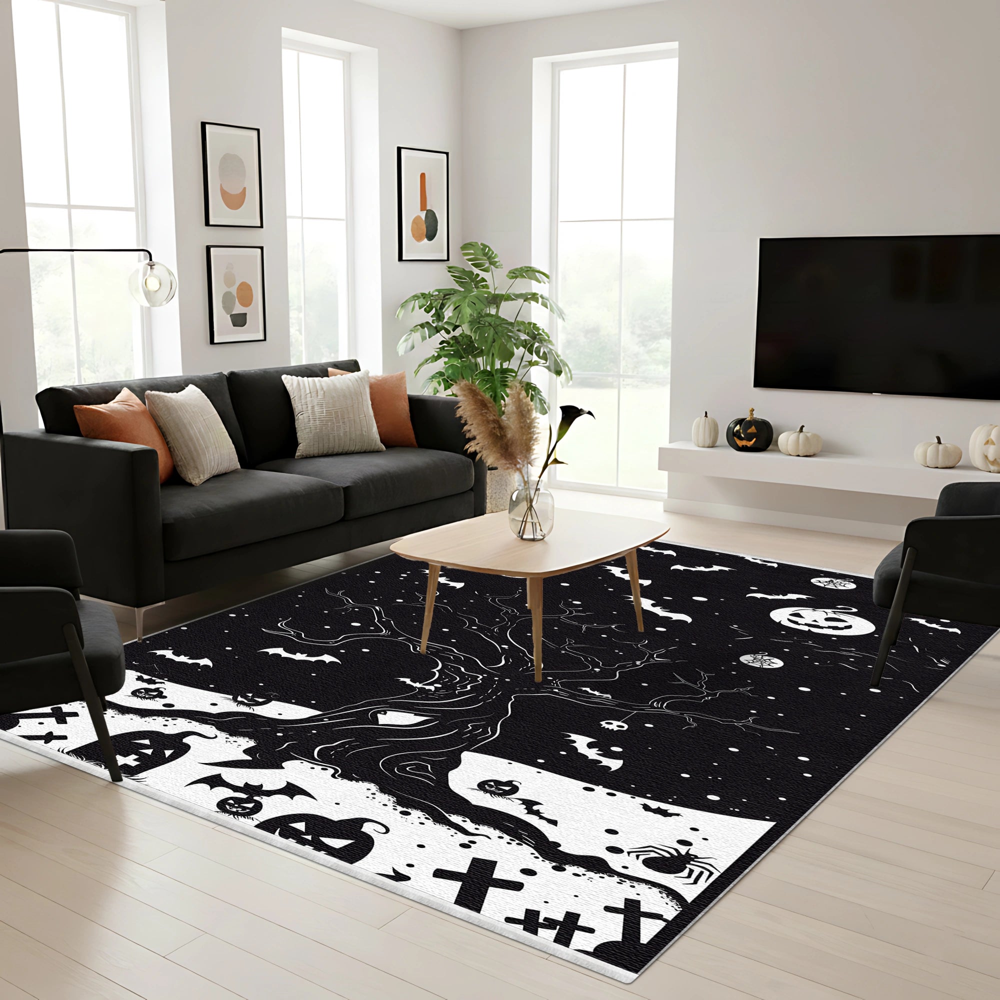 Gothic Black Tree Halloween Rug