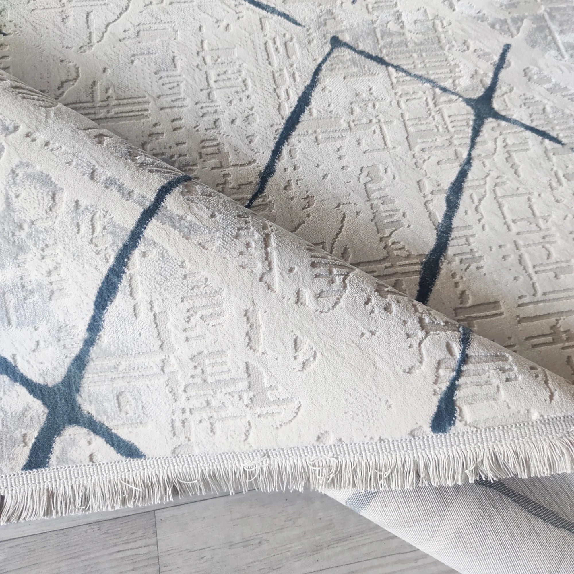 Modern Blue & White Crosshatch Abstract Rug