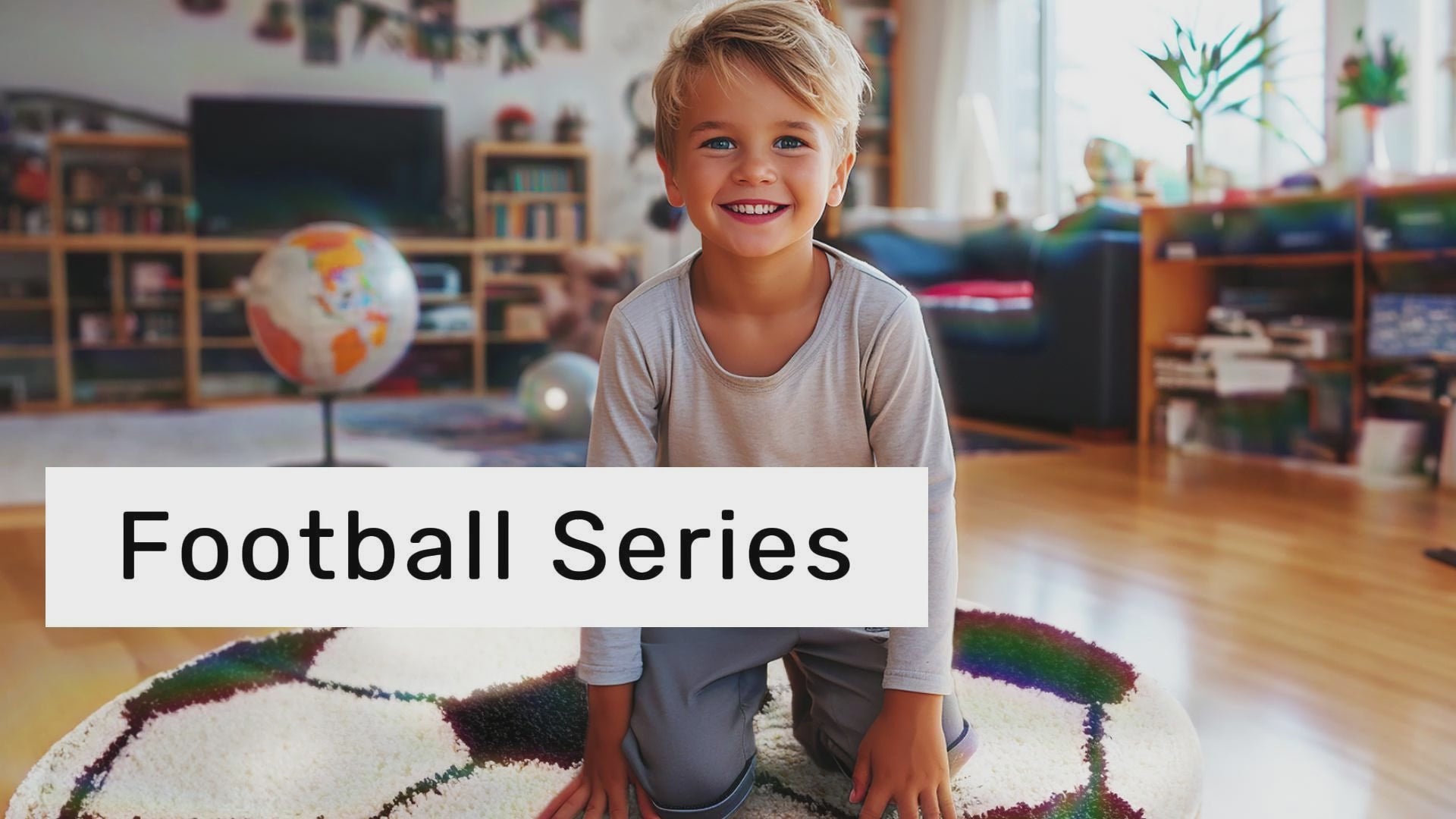 Round Football Shaggy Kids Rug | Turquoise